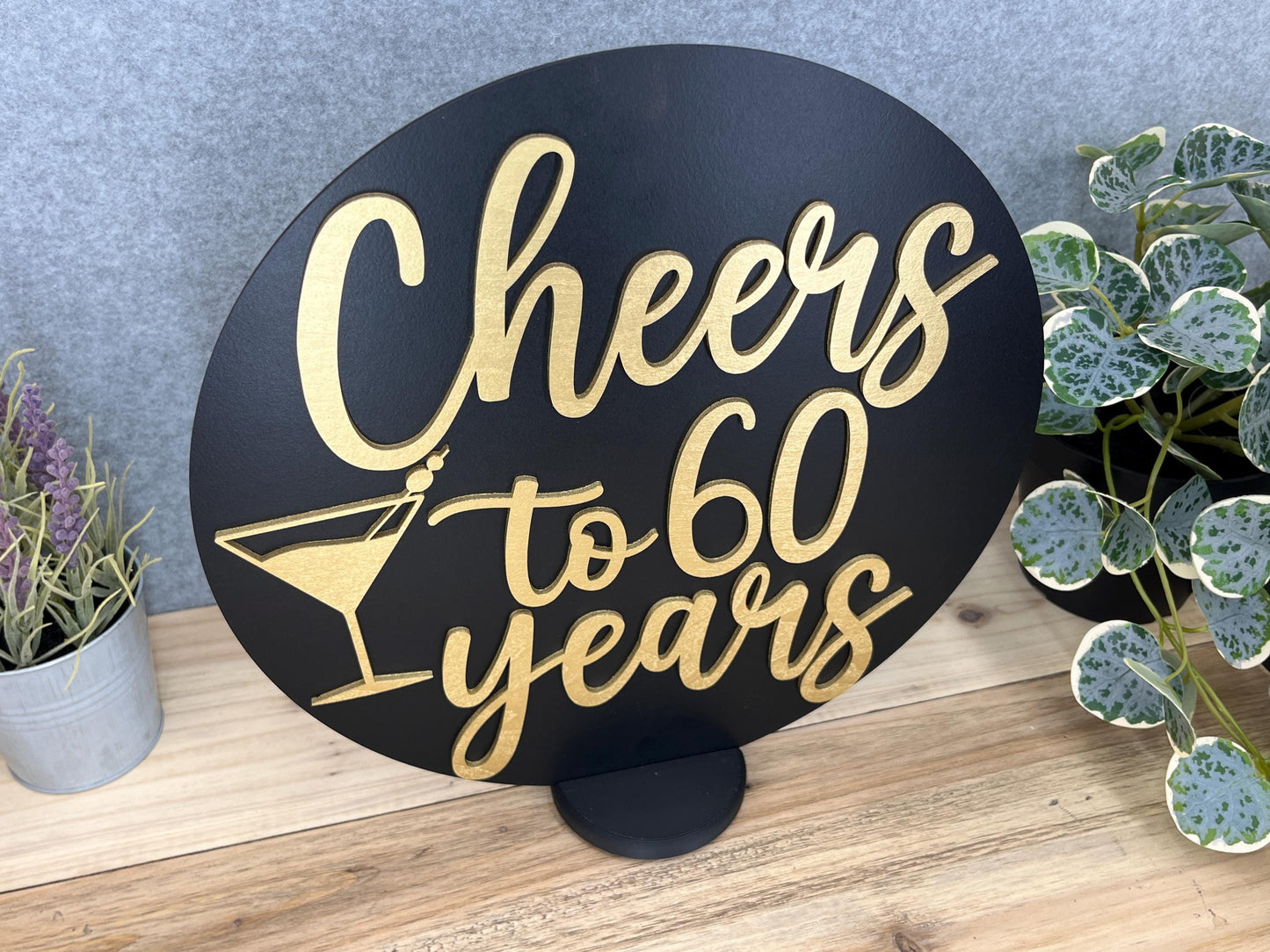 Cheers Wood Sign, Birthday Martini Centerpiece Table Decor, Custom Any Age Party Decorations, Any Year Anniversary or Reunion Milestone
