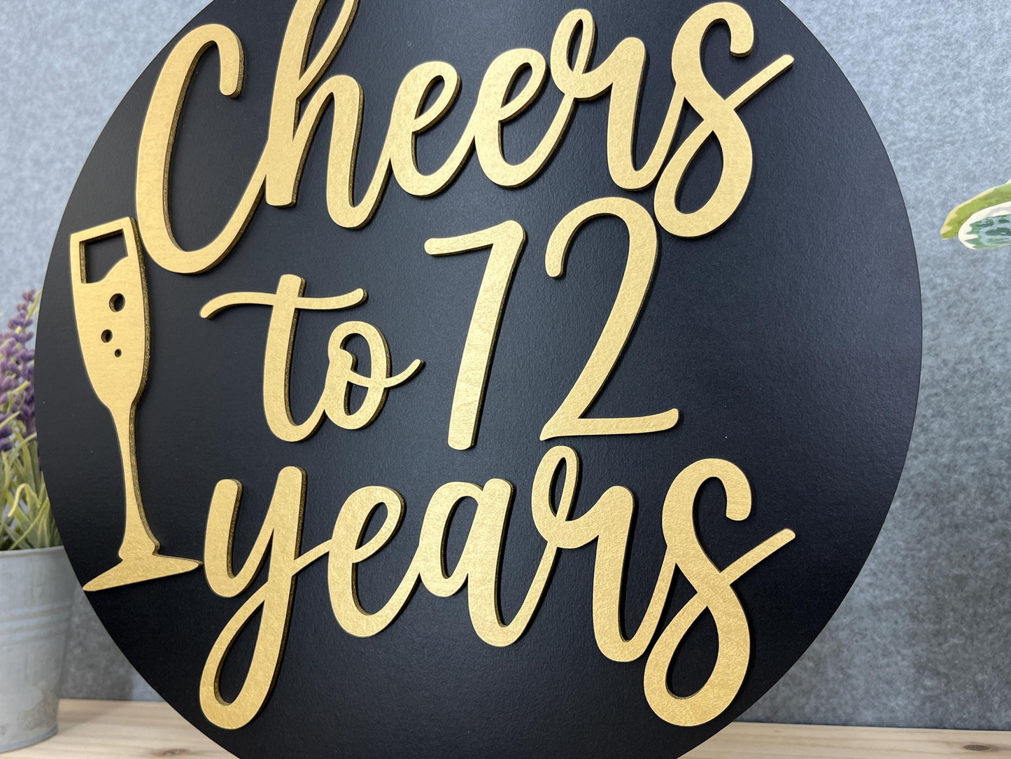 a sign that says cheers to 72 years on it