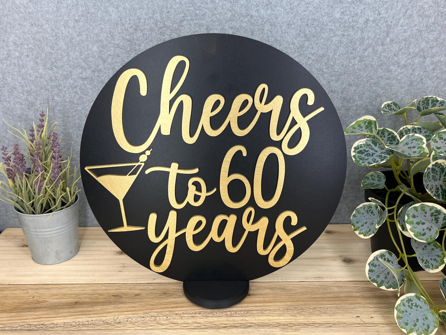 Cheers Wood Sign, Birthday Martini Centerpiece Table Decor, Custom Any Age Party Decorations, Any Year Anniversary or Reunion Milestone