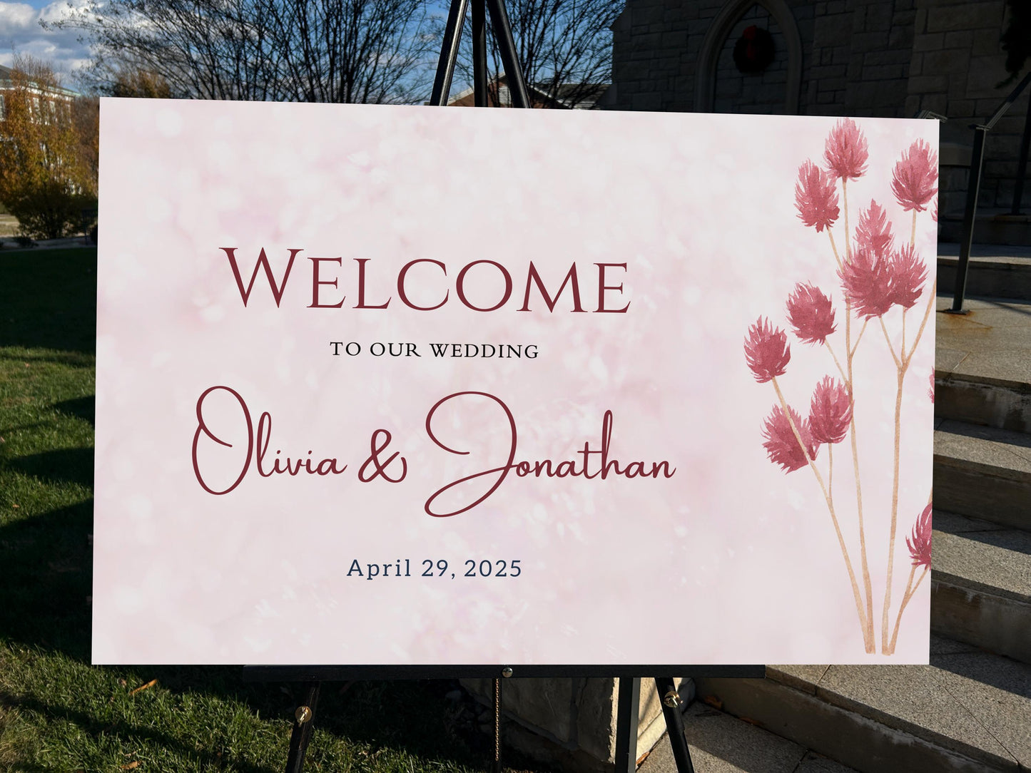 a welcome sign for a newly married couple