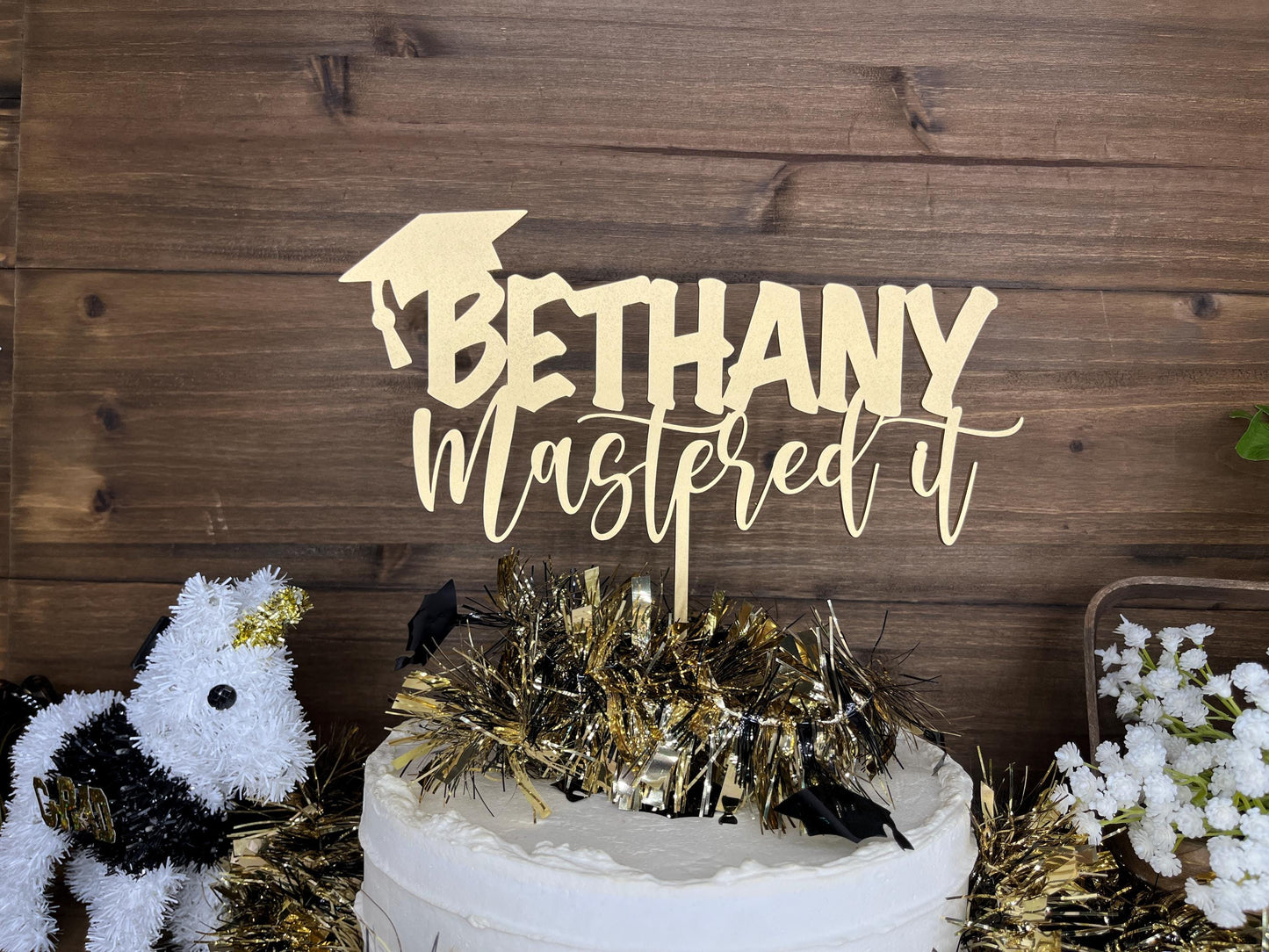 Masters Degree Cap Cake Topper, Personalized Name Cake Charm, Grad Party Decoration, College High School Senior Graduate Keepsake Gift