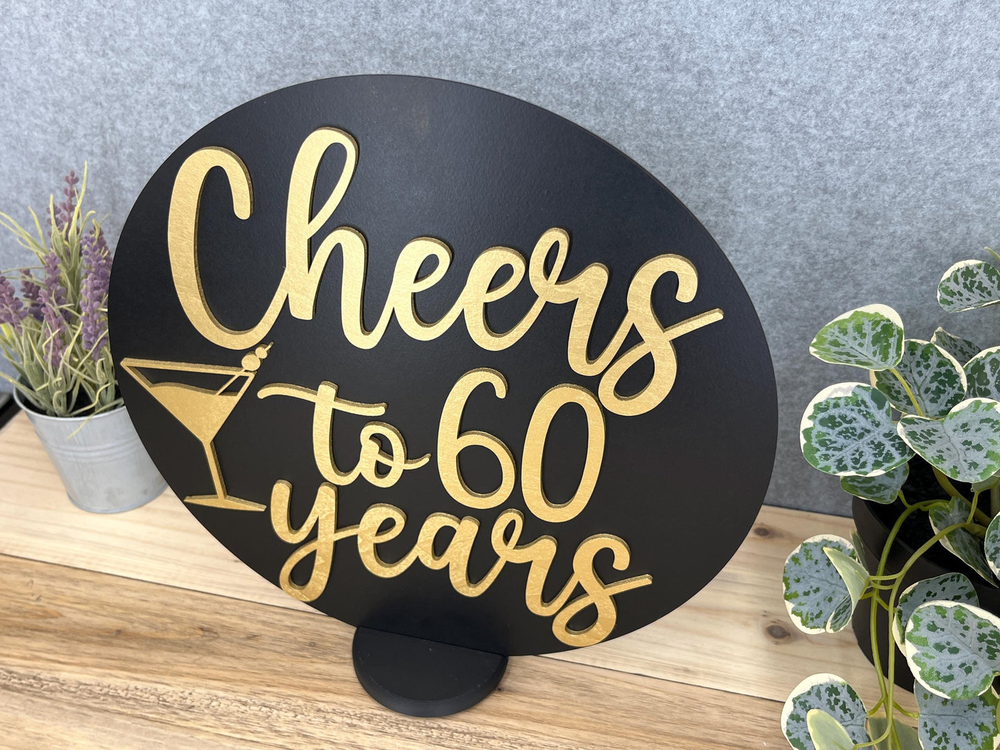 Cheers Wood Sign, Birthday Martini Centerpiece Table Decor, Custom Any Age Party Decorations, Any Year Anniversary or Reunion Milestone