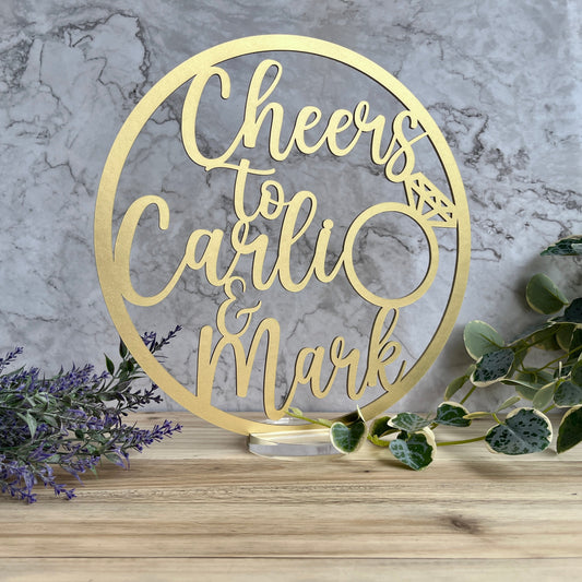 engagement marriage couples centerpiece in gold wood