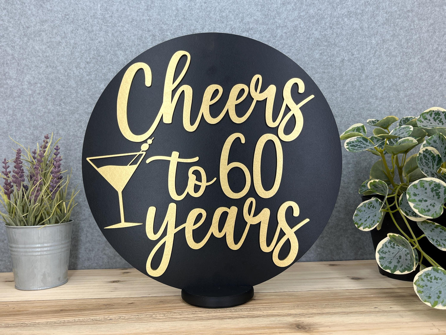 Cheers Wood Sign, Birthday Martini Centerpiece Table Decor, Custom Any Age Party Decorations, Any Year Anniversary or Reunion Milestone