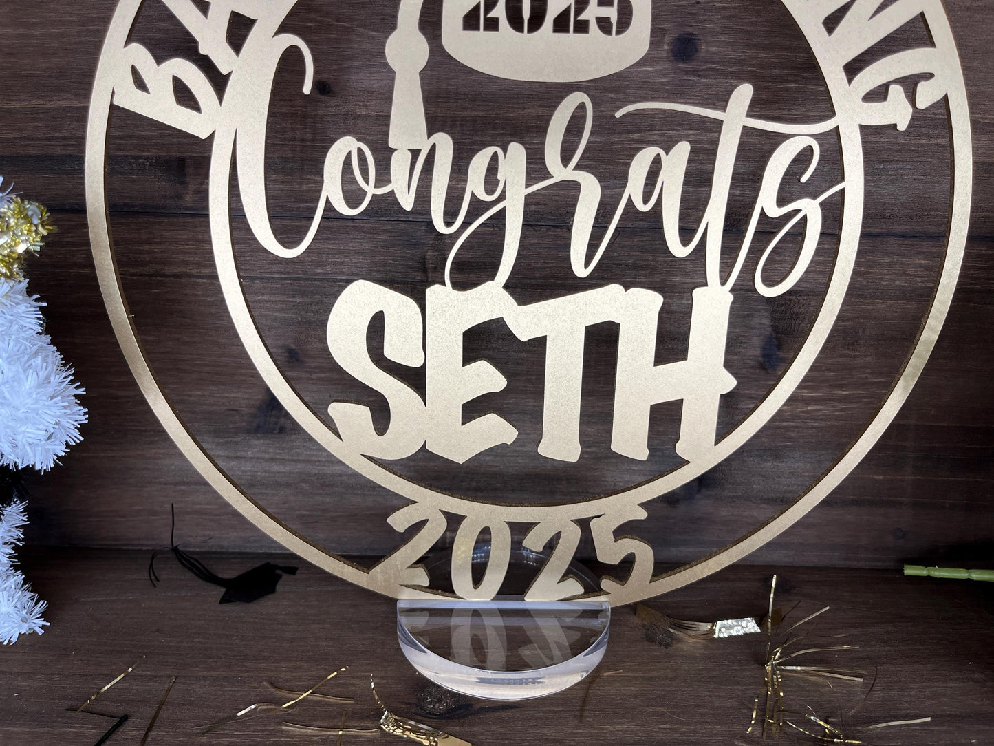 Graduation 2025 Party Decoration, Custom Name Congrats, Table Centerpiece with Acrylic Clear Base, Basic Training Milestone Event Decor