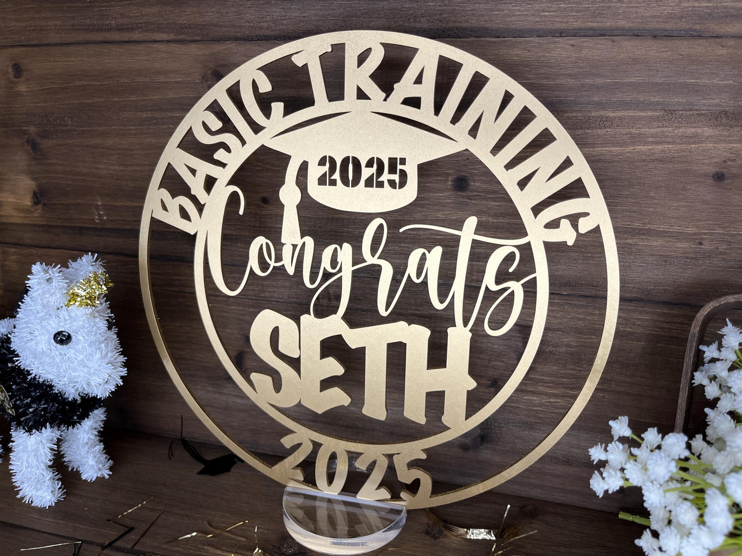 Graduation 2025 Party Decoration, Custom Name Congrats, Table Centerpiece with Acrylic Clear Base, Basic Training Milestone Event Decor