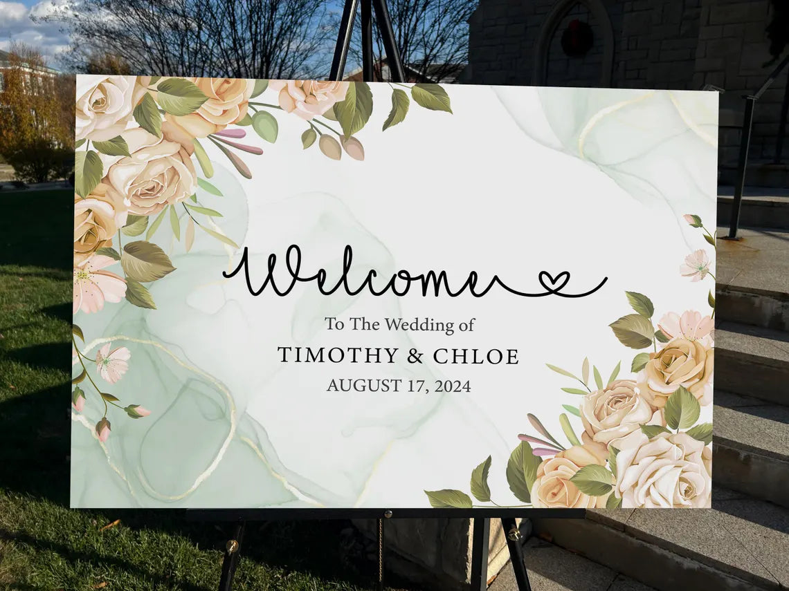 Marble Floral Welcome Sign