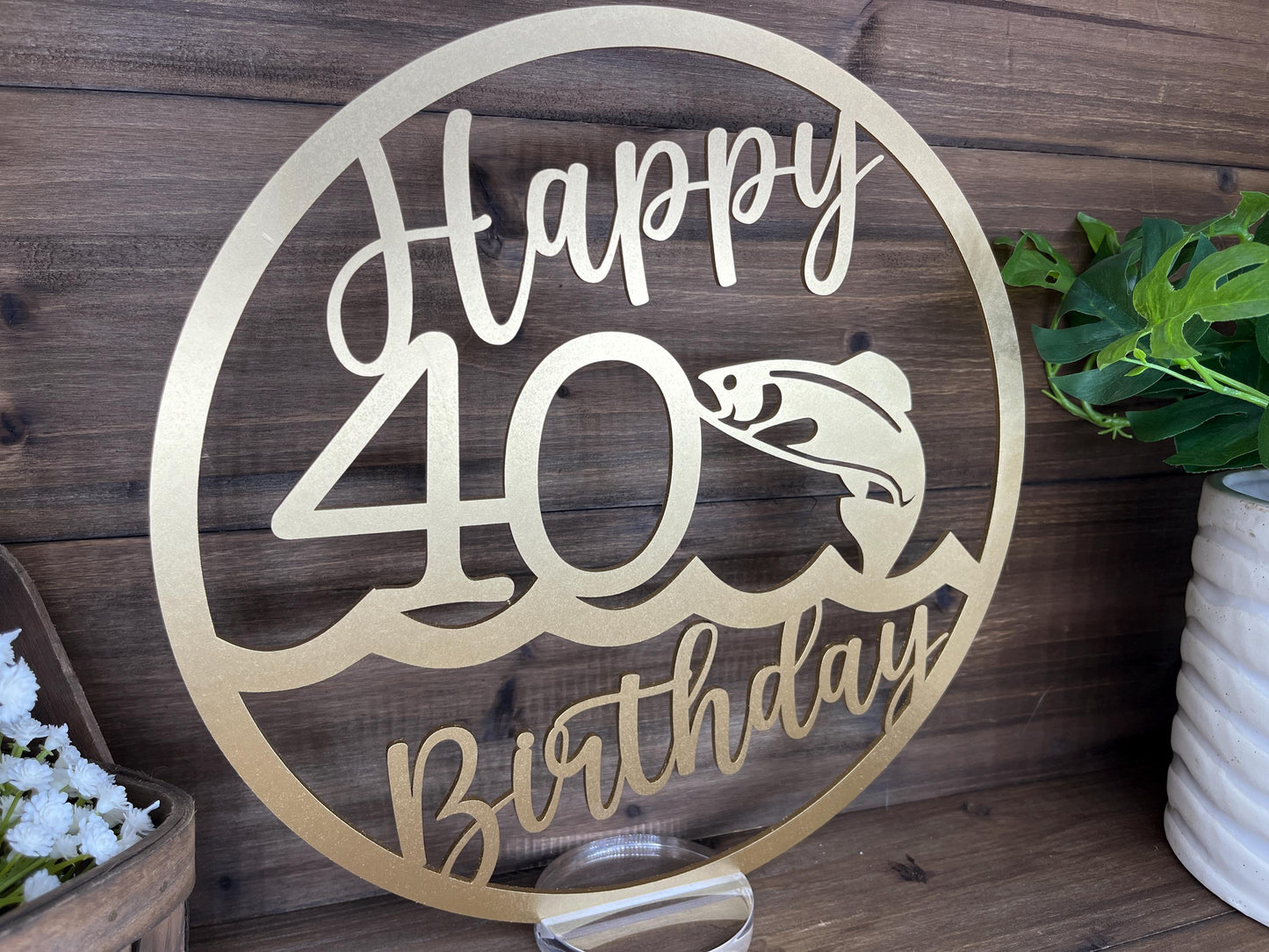 Happy Birthday Fish Table Centerpieces, 50th Milestone Celebration, Rustic Wooden Party Decorations, Golden Year Anniversary Decor