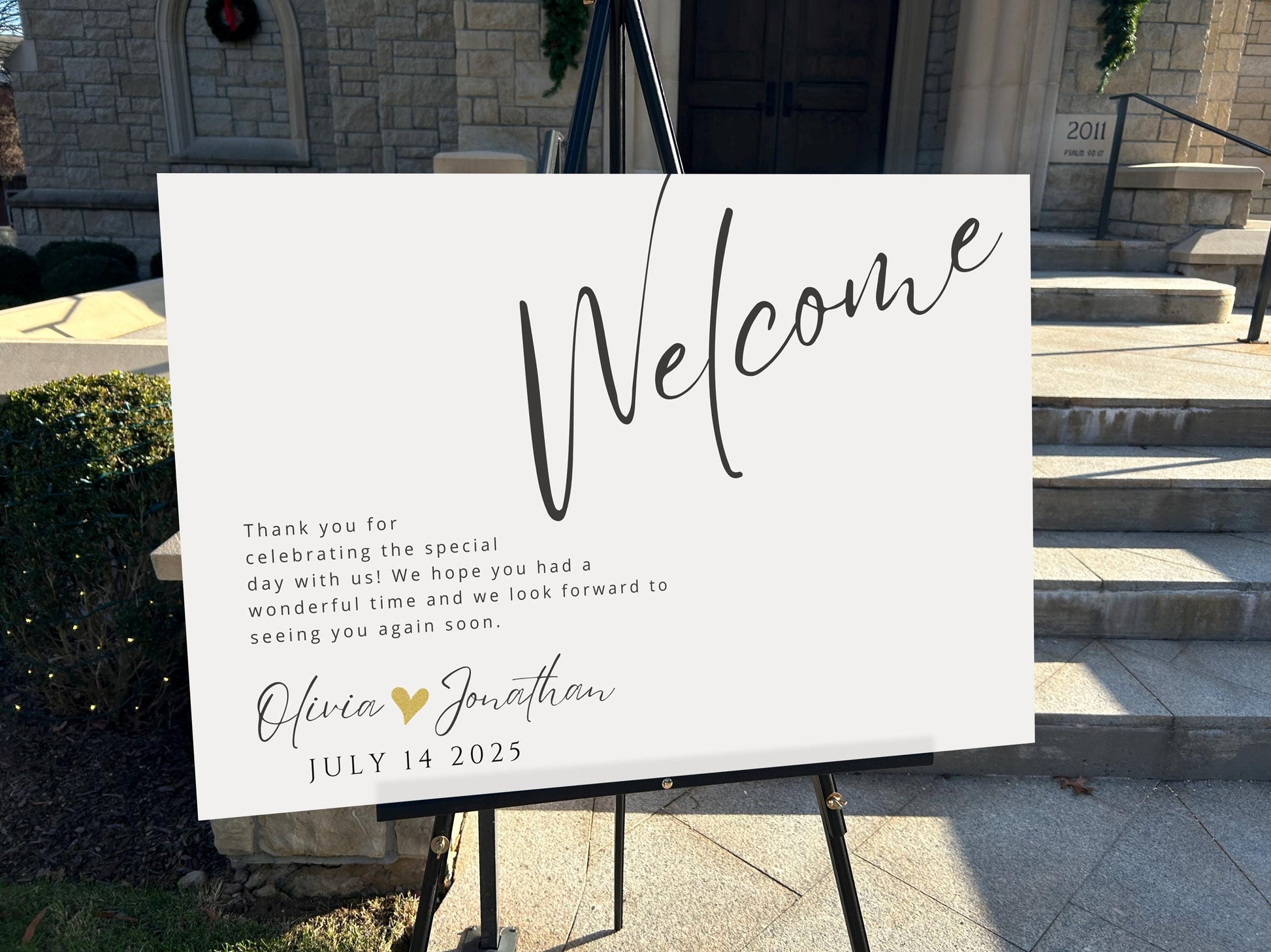 a welcome sign in front of a church