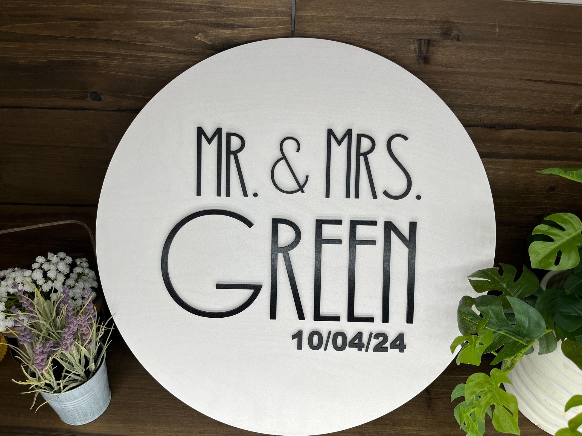 Alternative Round Guest Book Wedding Decoration, Large Wooden Family Established Sign, Customized Keepsake Gift for Couples