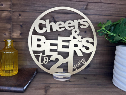 Cheers & Beers Table Centerpieces, Surprise 21st Birthday Party Decorations, Fun Adult Milestone Celebration, Rustic Wooden Decor