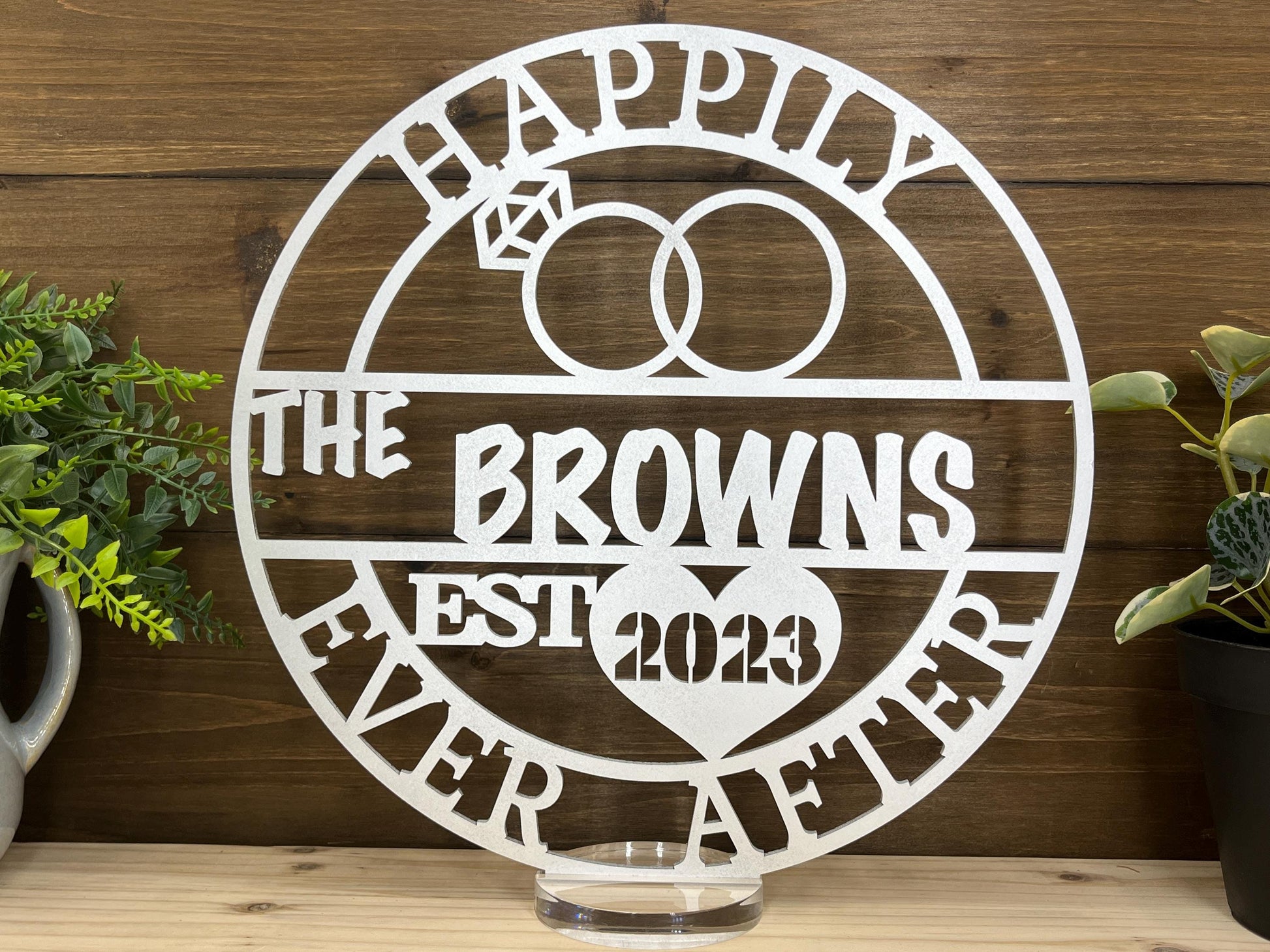 Happily Ever After Established Wedding Centerpiece, Anniversary Engagement Celebration, Personalized Family Name, Couple Gift Table Decor