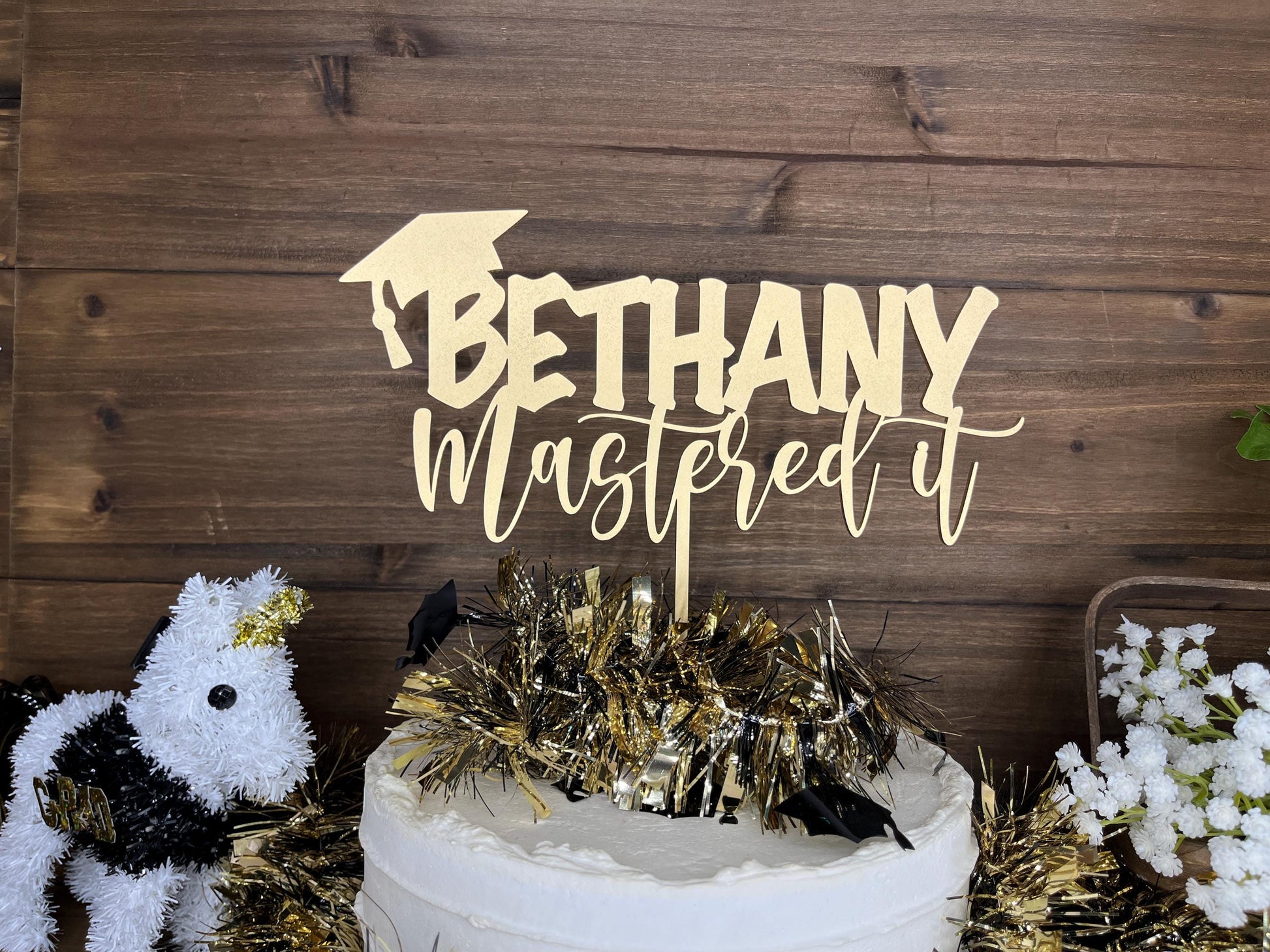 Masters Degree Cap Cake Topper, Personalized Name Cake Charm, Grad Party Decoration, College High School Senior Graduate Keepsake Gift