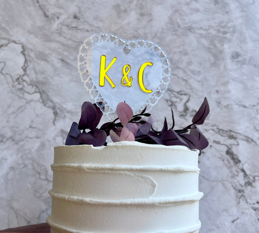 Clear Lace Heart Acrylic Cake Topper