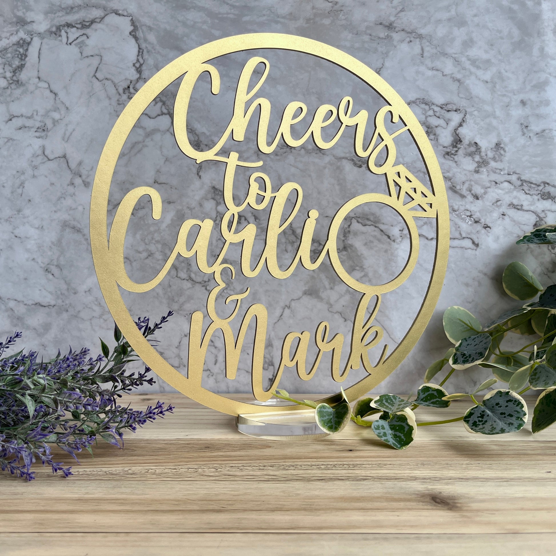 engagement marriage couples centerpiece in gold wood 