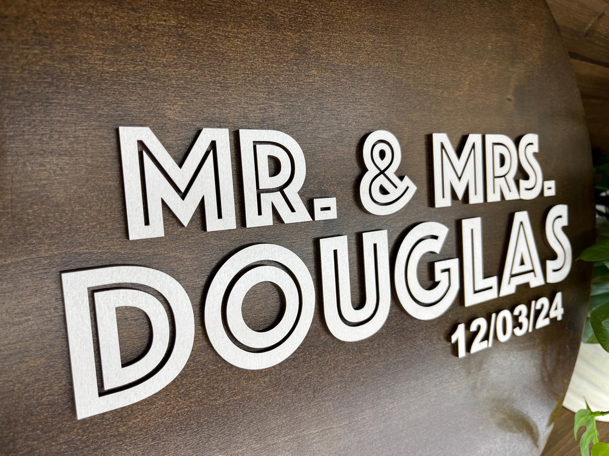 a wooden sign that says mr and mrs douglas