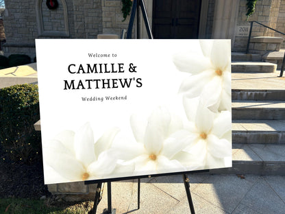a welcome sign for a newly married couple