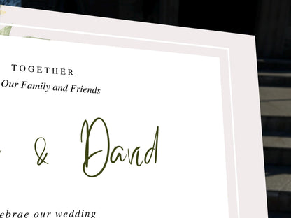 a close up of a wedding program on a table