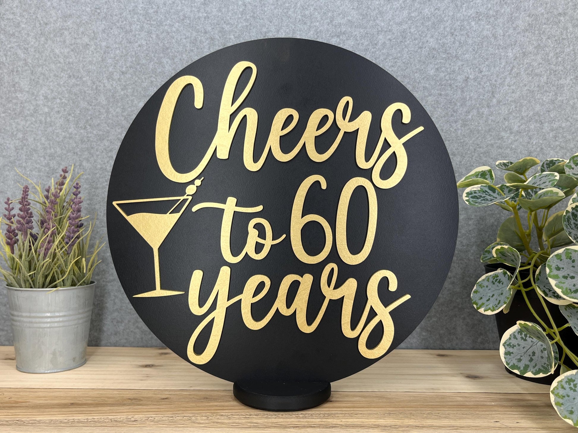 Cheers Wood Sign, Birthday Martini Centerpiece Table Decor, Custom Any Age Party Decorations, Any Year Anniversary or Reunion Milestone