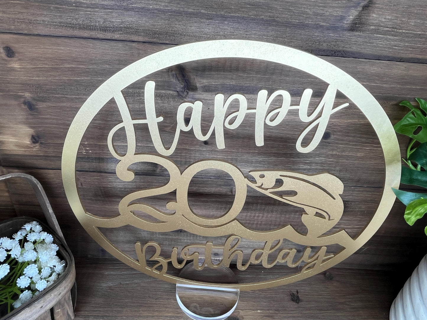 Happy Birthday Fish Table Centerpieces, 50th Milestone Celebration, Rustic Wooden Party Decorations, Golden Year Anniversary Decor