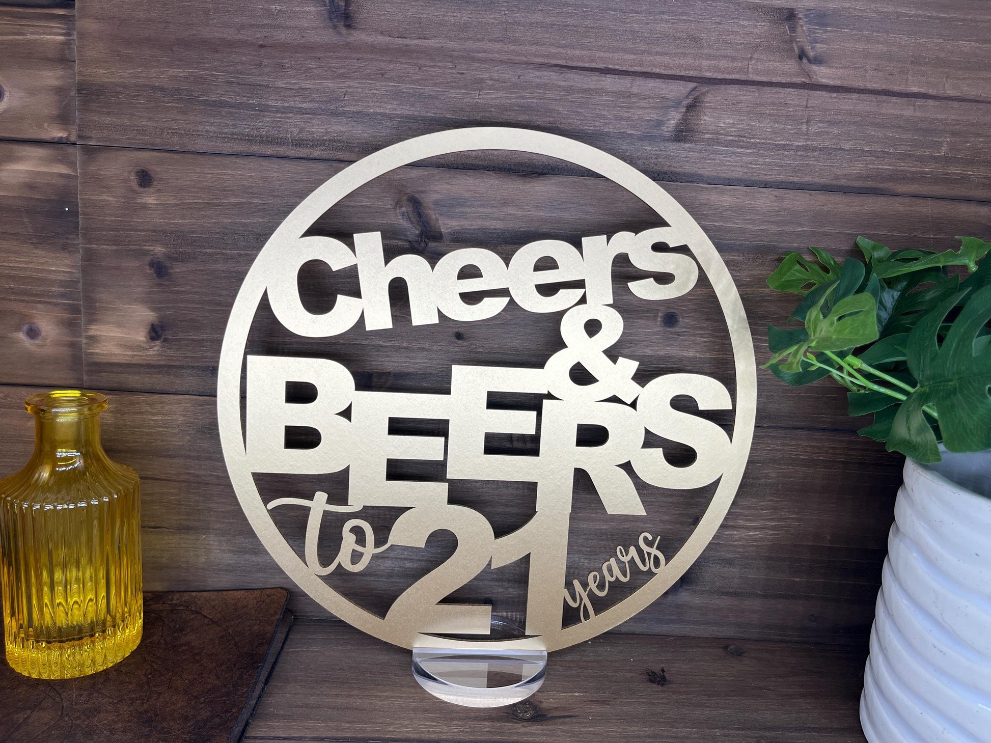 Cheers & Beers Table Centerpieces, Surprise 21st Birthday Party Decorations, Fun Adult Milestone Celebration, Rustic Wooden Decor