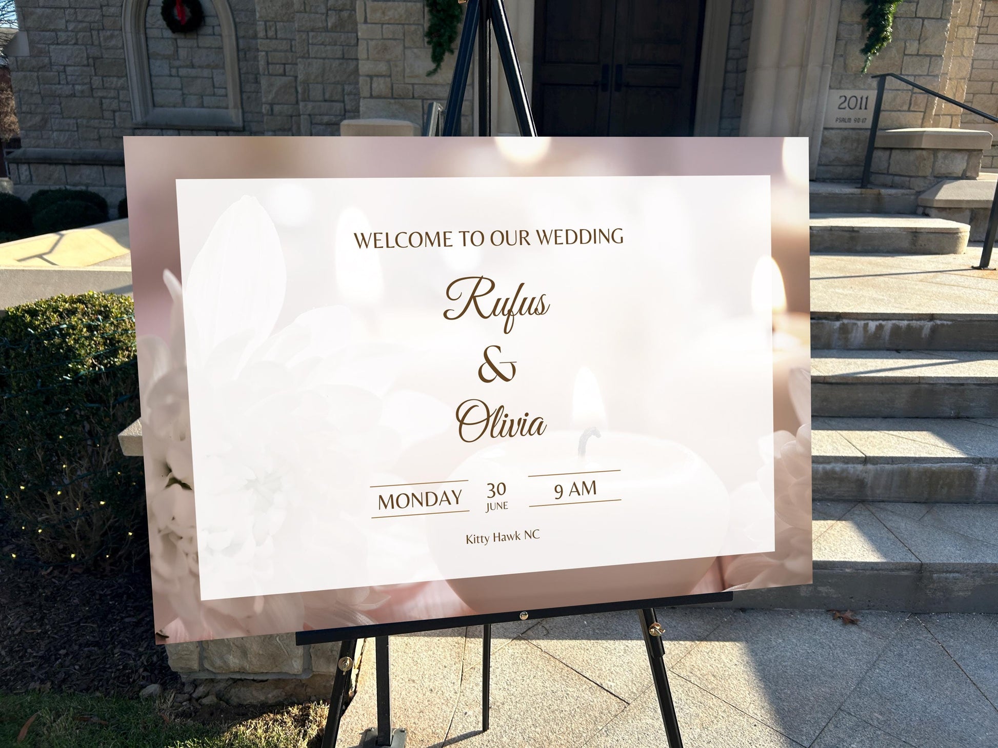 a welcome sign for a newly married couple