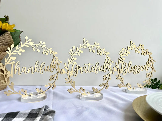 Christmas Dinner Centerpiece, Winter Holiday Decoration, Custom Laser Cut Wood Decor, Blessed Family Sign