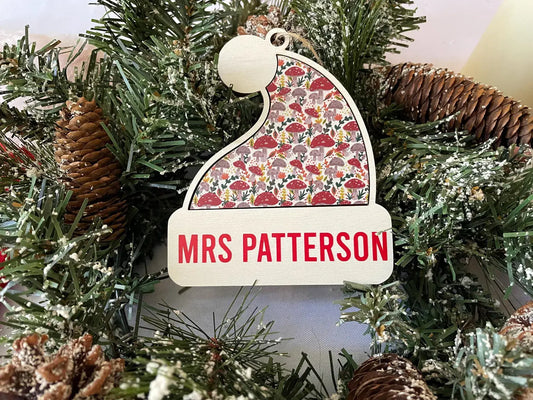 eacher and Coach Gift Ornament, Personalized Stocking, Christmas Santa Hat Name Tag, Xmas Trees, Presents